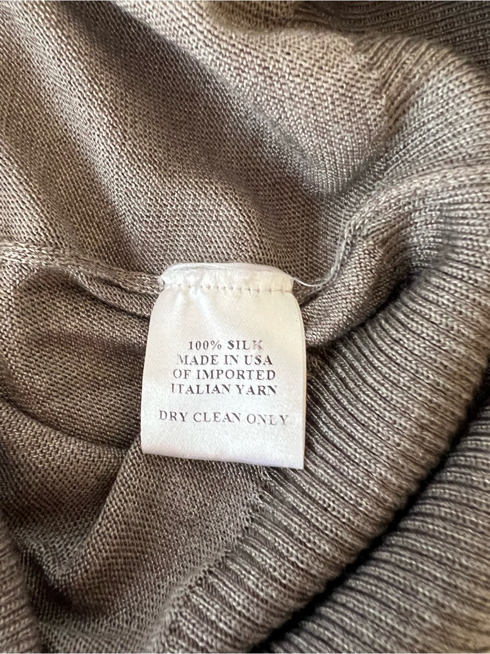 Nelle Partow Silk Knit Taupe minimalist Sweater with ribbed textured sleeves - Picture 6 of 6